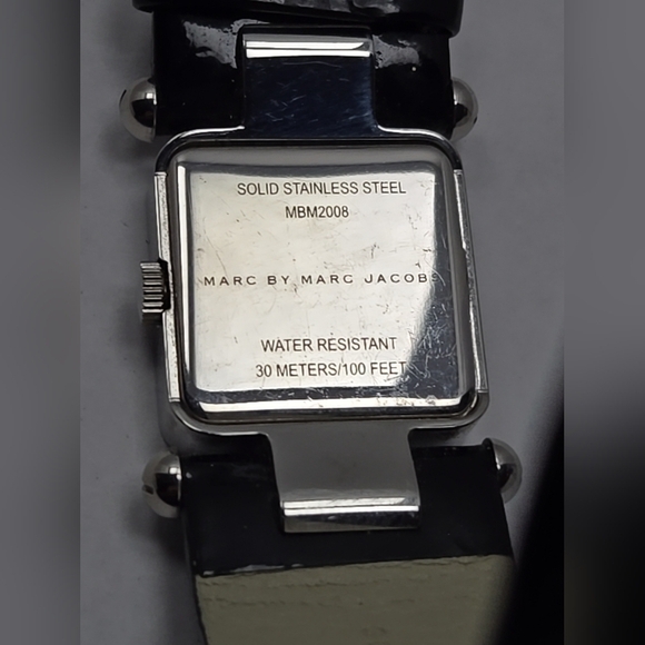 Womens Vintage Marc Jacobs Black Quartz Cuff Watch Silver Leather New Battery